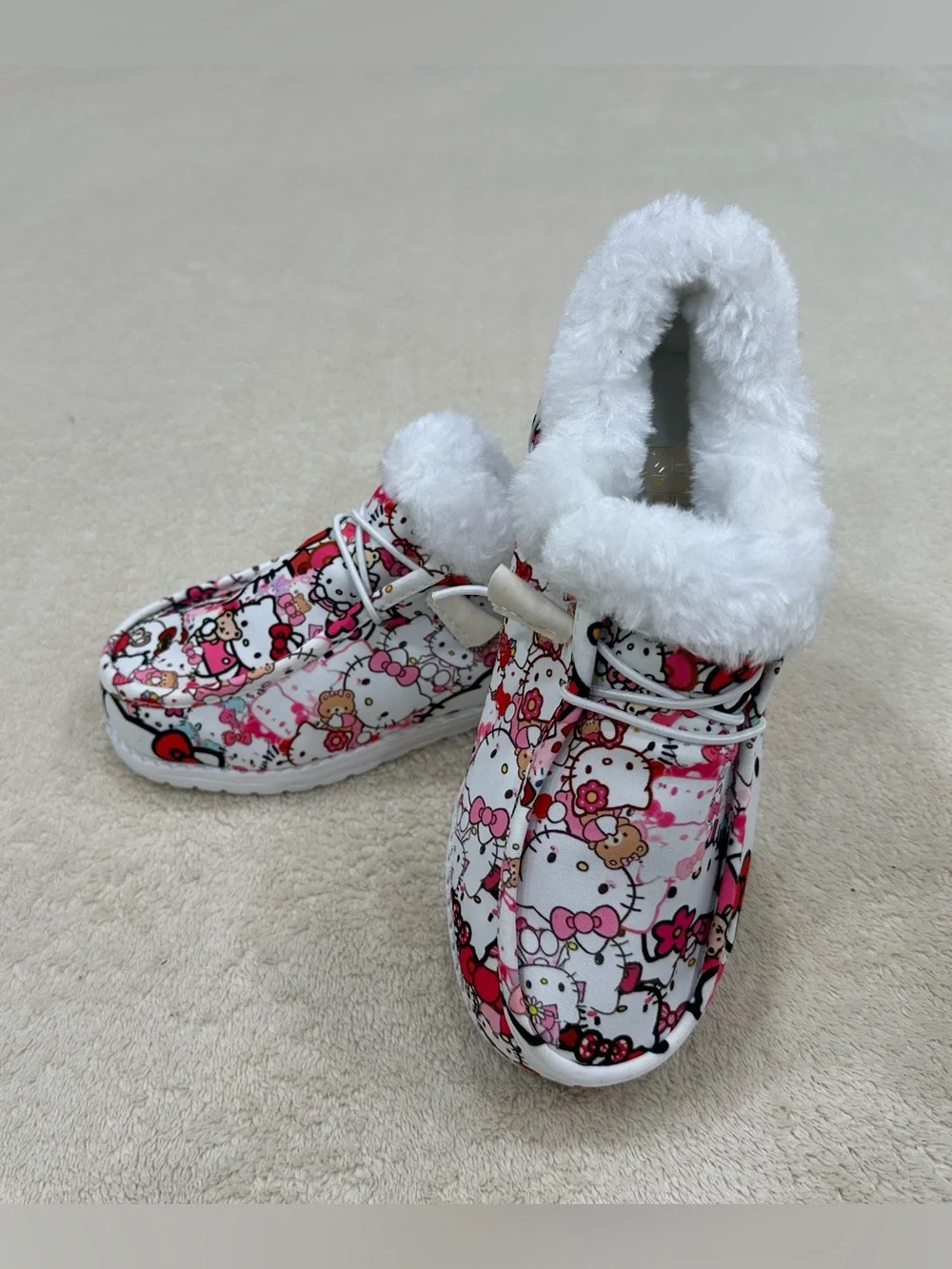 Girls White & Pink Fleece-Lined Slip-On Shoes Size 4.5